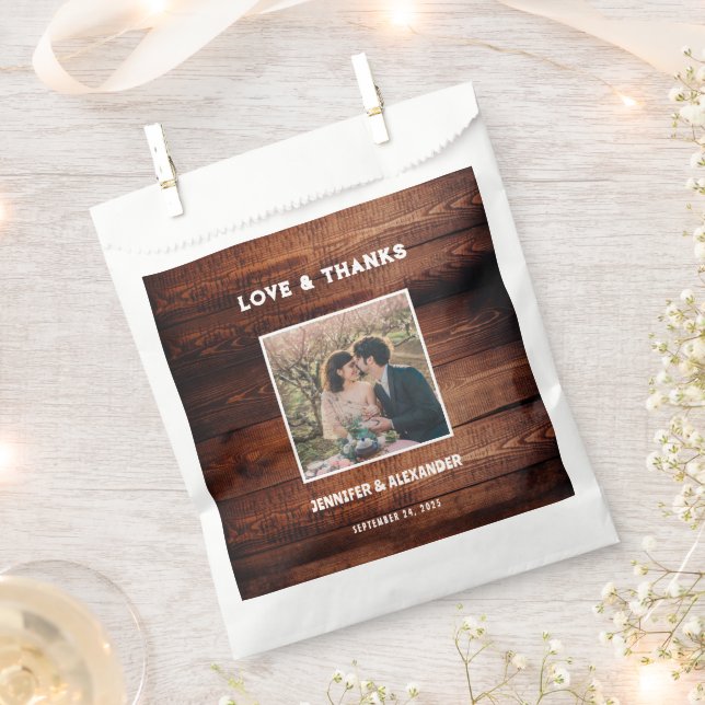 Rustic barn wood photo Wedding Love Thanks Favor Bag (Clipped)