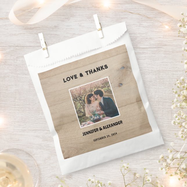 Rustic barn wood photo Wedding Love Thanks Favor Bag (Clipped)