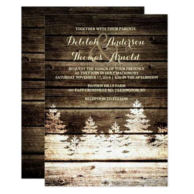 Rustic Barn Wood Pine Trees Winter Wedding Invite