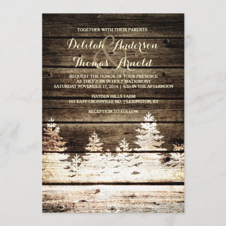 Rustic Barn Wood Pine Trees Winter Wedding Invite