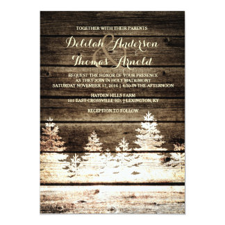 Rustic Barn Wood Pine Trees Winter Wedding Invite