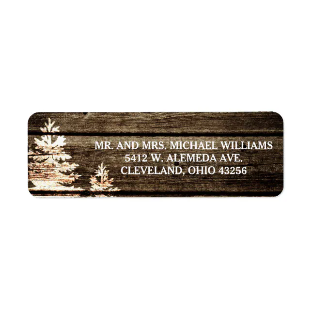 Rustic Barn Wood Pine Trees Winter Wedding Labels | Zazzle