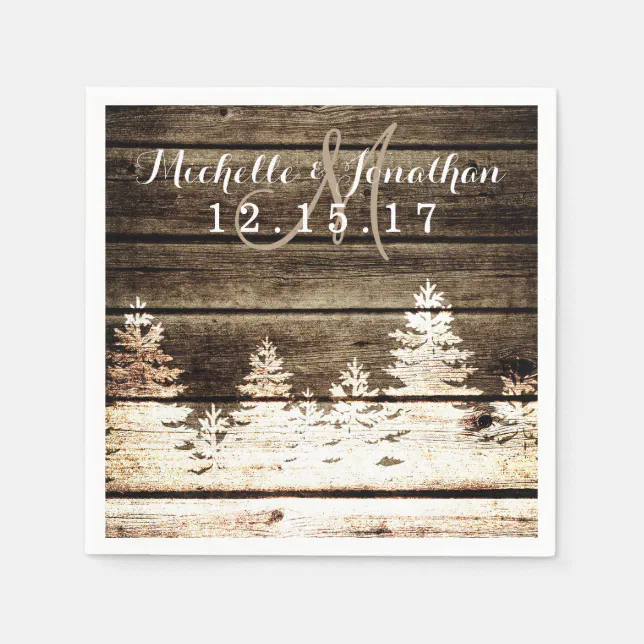 Rustic Barn Wood Pine Trees Winter Wedding Napkin | Zazzle