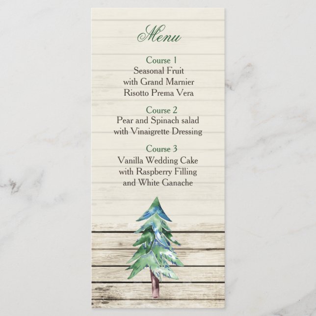 Rustic Barn Wood Pine Wedding Menu (Front)