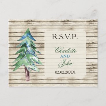 Rustic Barn Wood Pine Wedding Postcard