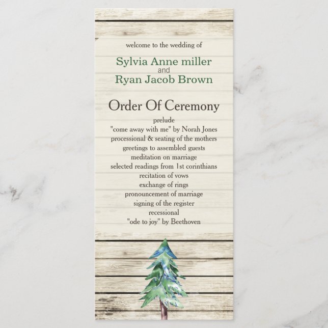 Rustic Barn Wood Pine Wedding Program (Front)