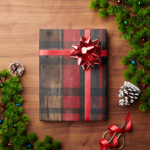 Rustic Barn Wood Plaid Christmas Wrapping Paper