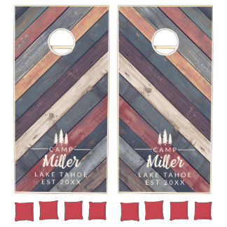 Rustic Barn Wood Plank Family Lake House Custom Cornhole Set