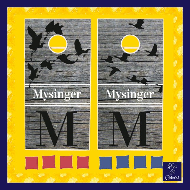 Rustic Barn Wood Plank Personalized Cranes Ducks Cornhole Set (Creator Uploaded)