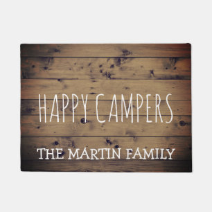 Rustic Barn Wood Plank Personalized   Happy Camper Doormat