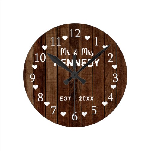 Rustic Barn Wood Plank Wedding Round Clock