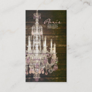 Rustic Barn Wood purple french chandelier Business Card