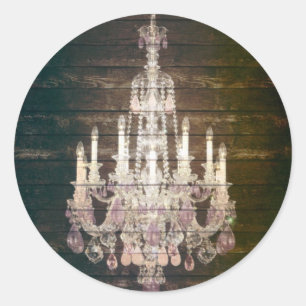 Rustic Barn Wood purple french chandelier Classic Round Sticker