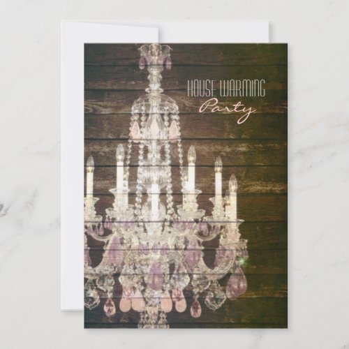 vintage purple chandelier housewarming party personalized invites