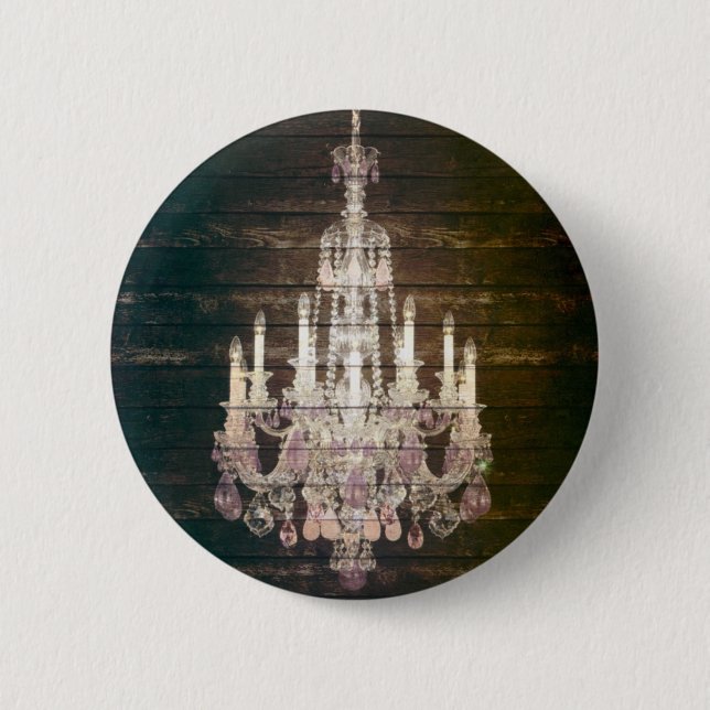 Rustic Barn Wood purple french chandelier Pinback Button (Front)