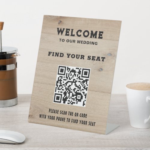 Rustic barn wood QR code country wedding seating Pedestal Sign