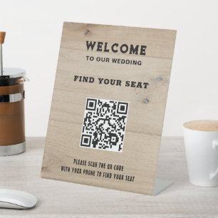 Rustic barn wood QR code country wedding seating Pedestal Sign