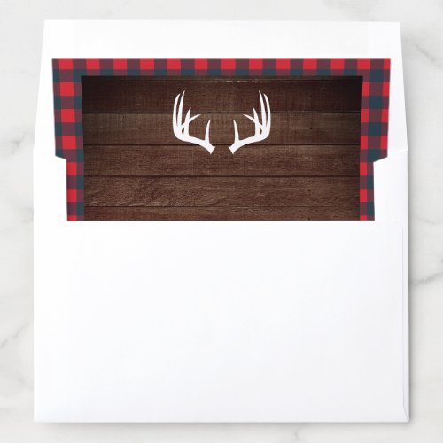 Rustic Barn Wood Red Buffalo Plaid Antlers Wedding Envelope Liner