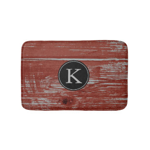 Rustic Barn Wood Red Monogrammed Initial Bathroom Mat