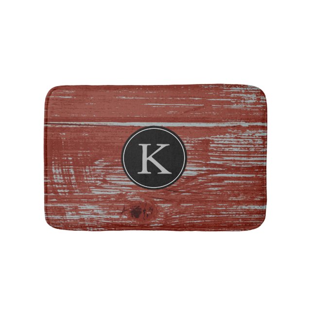 Rustic Barn Wood | Red Monogrammed Initial Bathroom Mat (Front)