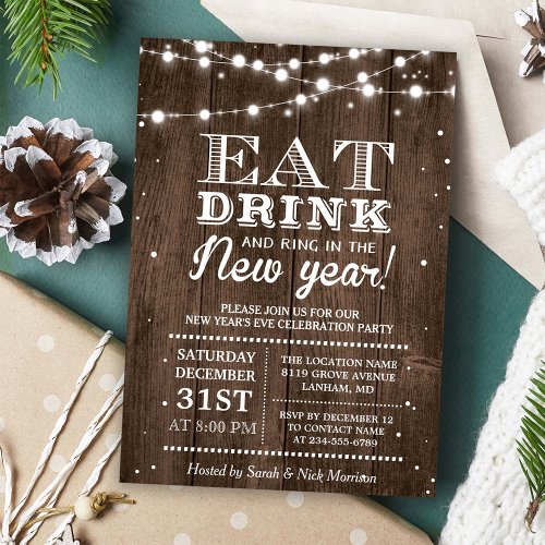 Rustic Barn Wood | Ring in the New Years Eve Party Card