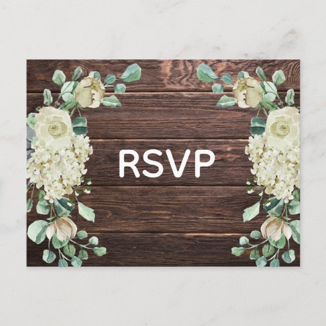 Rustic Barn Wood Rose Floral Wedding RSVP Invitation Postcard (Front)