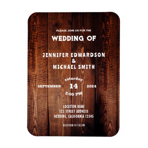 Rustic barn wood rural country wedding invitation magnet