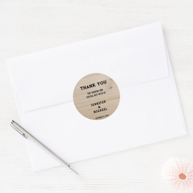 Rustic barn wood rural country Wedding Thank You Classic Round Sticker (Envelope)