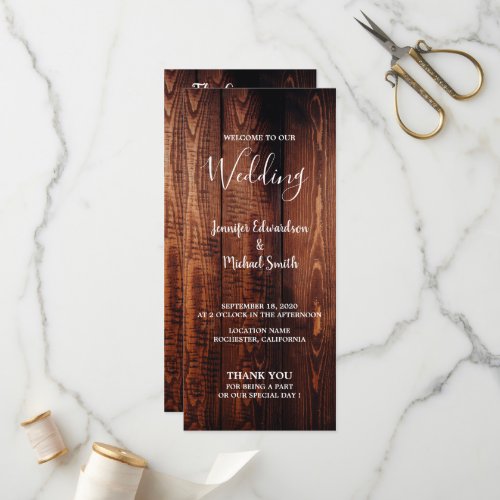 Rustic barn wood script country wedding program