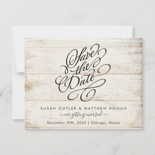 Rustic Barn Wood Script Save the Date Announcement