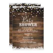 Rustic Barn Wood Silver Gold Winter Baby Shower Invitation