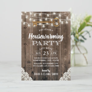 Rustic Barn Wood Skeleton Key Housewarming Party Invitation