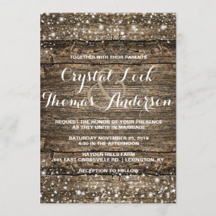 Rustic Barn Wood Snowflakes Winter Wedding Invitation