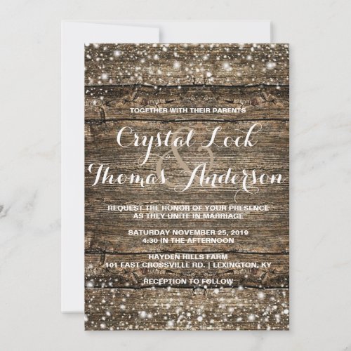 Rustic Barn Wood Snowflakes Winter Wedding Invitation