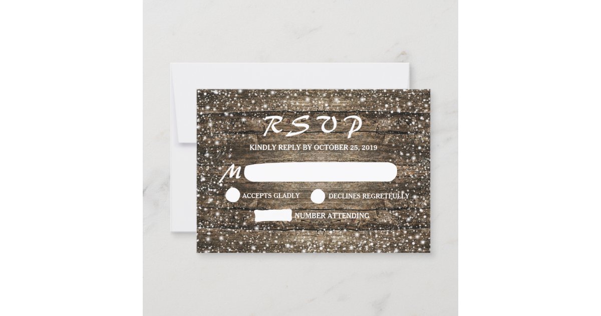 Rustic Barn Wood Snowflakes Winter Wedding RSVP | Zazzle