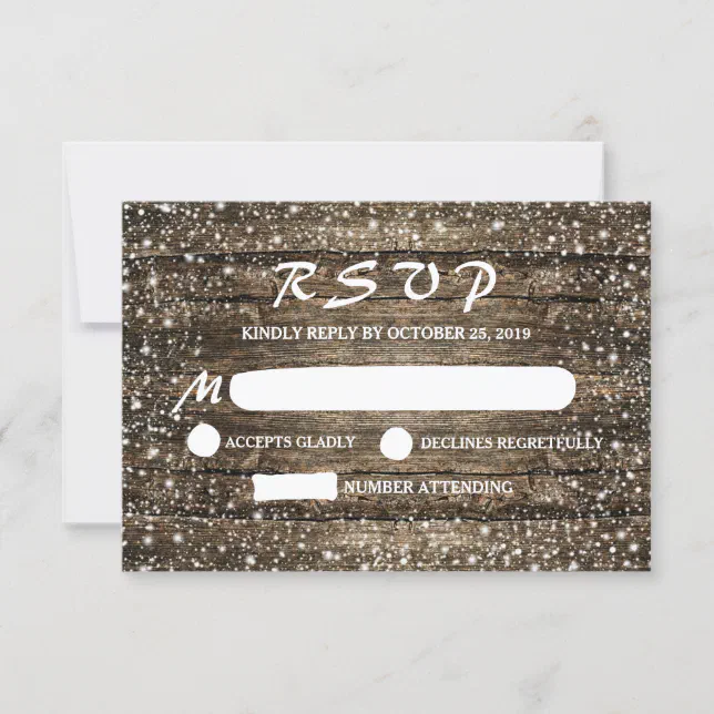 Rustic Barn Wood Snowflakes Winter Wedding RSVP | Zazzle