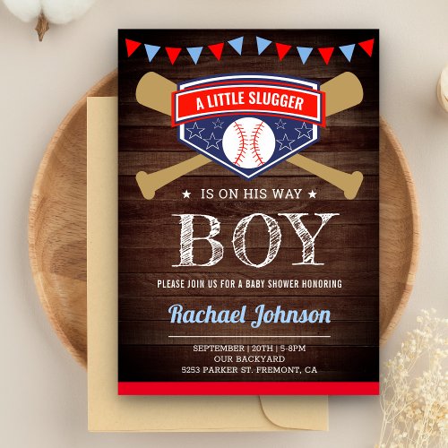 Rustic Barn Wood Sports Boy Baseball Baby Shower Invitation