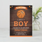 Rustic Barn Wood Sports Boy Basketball Baby Shower Invitation (Standing Front)