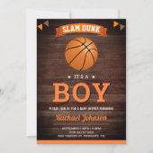 Rustic Barn Wood Sports Boy Basketball Baby Shower Invitation (Front)