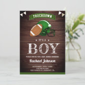 Rustic Barn Wood Sports Boy Football Baby Shower Invitation (Standing Front)