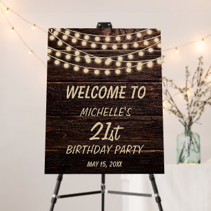 Rustic Barn Wood String Lights 21st Birthday  Foam Board
