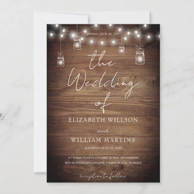 Rustic Barn Wood String Lights All In One Wedding Invitation | Zazzle
