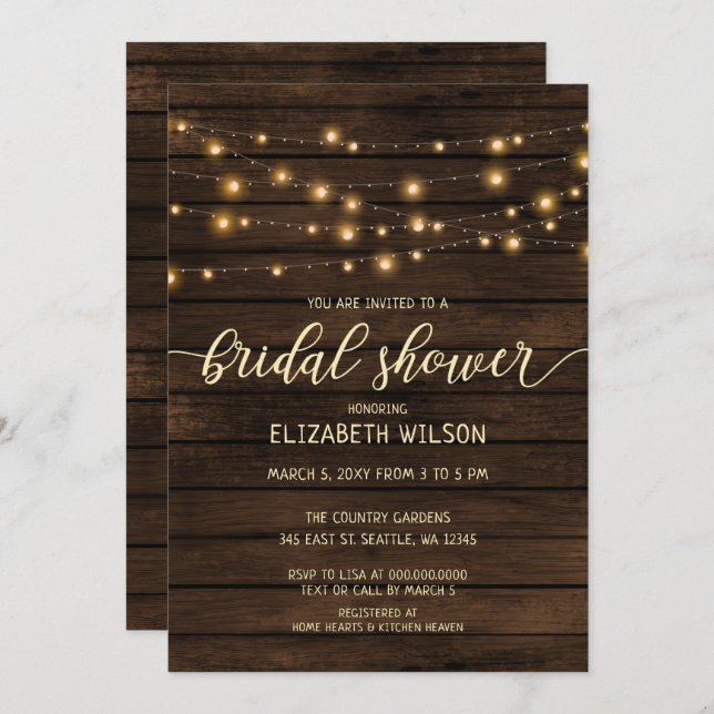 Rustic Barn Wood String lights Bridal Shower Invitation (Front/Back)
