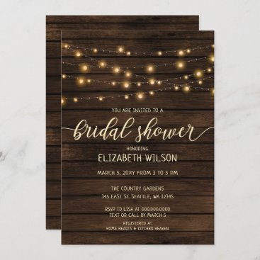 Rustic Barn Wood String lights Bridal Shower Invitation