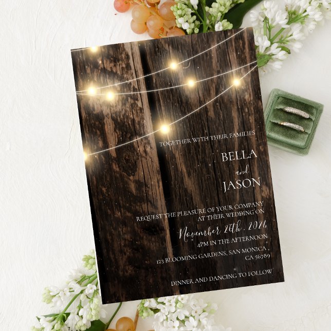 Rustic Barn Wood String Lights Country Wedding Invitation (Rustic Barn Wood String Lights Country Wedding Invitation)