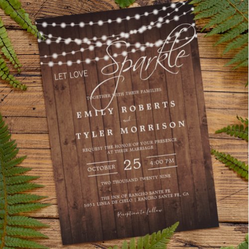 Rustic Barn Wood String Lights Evening Wedding Invitation