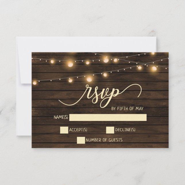 Rustic Barn Wood String lights Invitations rsvp (Front)