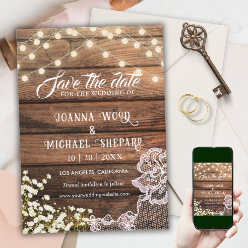 Rustic Barn Wood String Lights  Lace Country  Save The Date