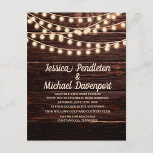 Rustic Barn Wood String Lights Wedding Invitation