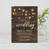 Rustic Barn Wood String lights Wedding invitations (Standing Front)